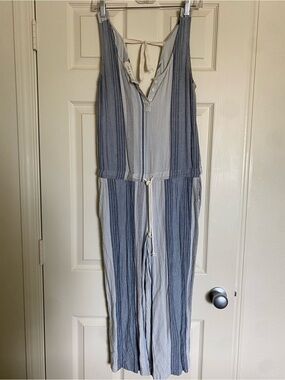 cloth & stone Blue and White Striped Jumpsuit